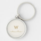 Modern Ivory Gold minimalistisch monogram Sleutelhanger (Voorkant)