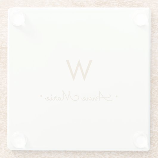Modern ivory Gold Script Monogram Glazen Onderzetter (Achterkant)