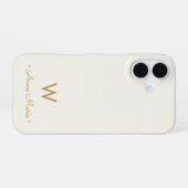 Modern ivory Gold Script Monogram iPhone 16 Hoesje (Achterkant horizontaal)