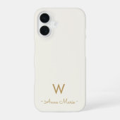 Modern ivory Gold Script Monogram iPhone 16 Hoesje (Achterkant)