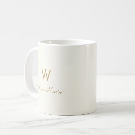 Modern ivory Gold Script Monogram Koffiemok (Voorkant links)