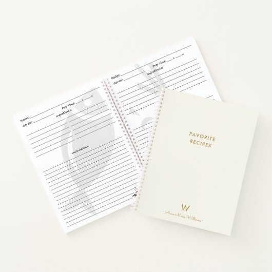 Modern ivory Gold Script Monogram Notitieboek (Binnen)