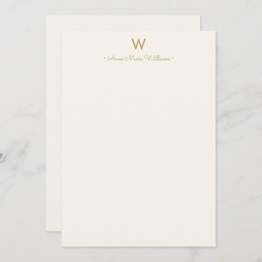 Modern ivory Gold Script Monogram Notitiekaartje (Voorkant / Achterkant)