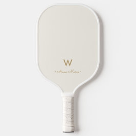 Modern ivory Gold Script Monogram Pickleball Paddle