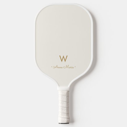 Modern ivory Gold Script Monogram Pickleball Paddle (Voorkant)