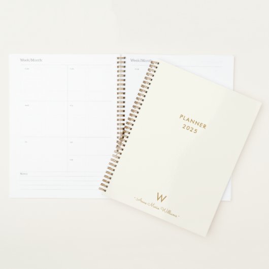 Modern ivory Gold Script Monogram Planner (Display)