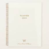Modern ivory Gold Script Monogram Planner (Voorkant)