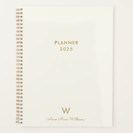 Modern ivory Gold Script Monogram Planner
