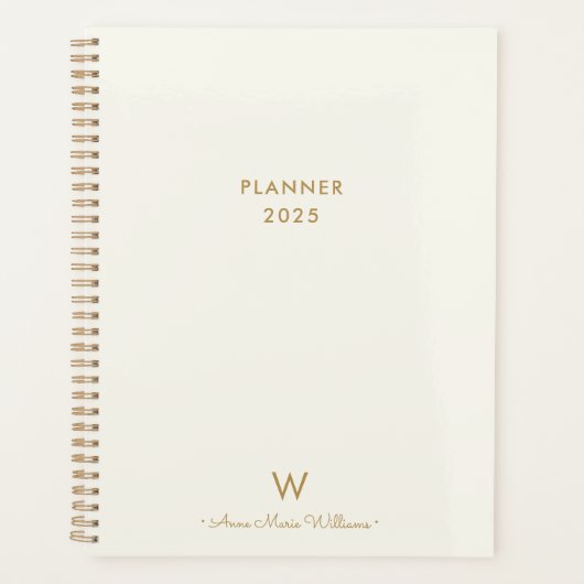 Modern ivory Gold Script Monogram Planner (Voorkant)