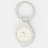 Modern ivory Gold Script Monogram Sleutelhanger (Voorkant)