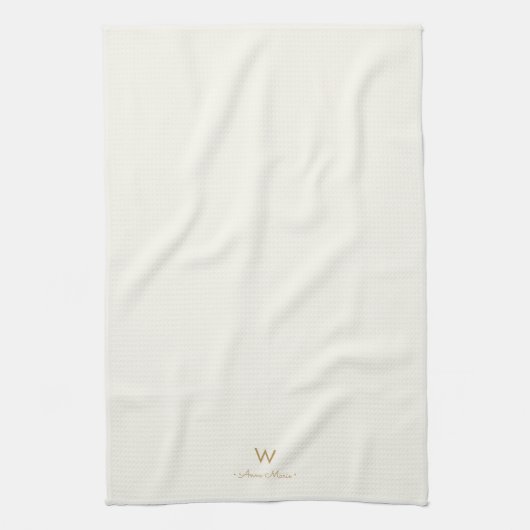Modern ivory Gold Script Monogram Theedoek (Verticaal)