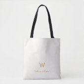 Modern ivory Gold Script Monogram Tote Bag (Voorkant)