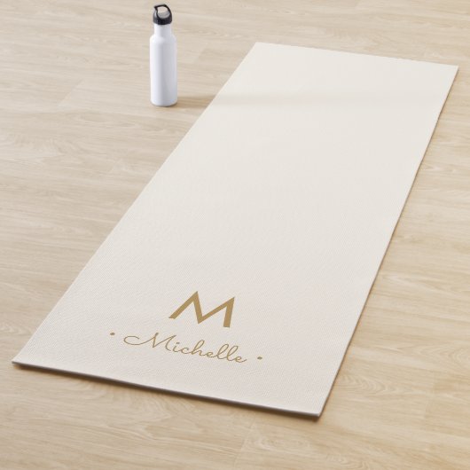 Modern Ivory Gold Script Monogram Yogamat (In situ)