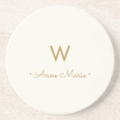 Modern ivory Gold Script Monogram Zandsteen Onderzetter (Voorkant)