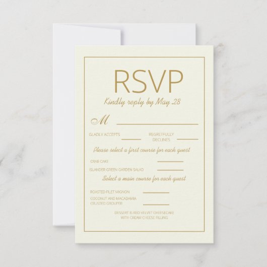 Modern Ivory Gold Wedding RSVP Meal Choice (Voorkant)