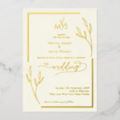 Modern Ivory Golden Leaflet Border Monogram Folie Uitnodiging (Voorkant)