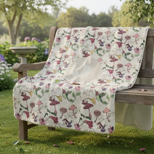 Modern Ivory Hummingbird Flowers Leaves Sherpa Deken