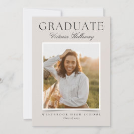 Modern Ivory One Photo Graduation Announcement Kaart