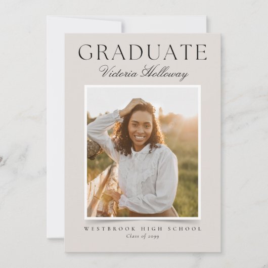 Modern Ivory One Photo Graduation Announcement Kaart (Voorkant)