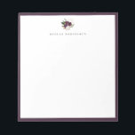 Modern Ivory Plum Floral Bouquet Paars Lijst Notitieblok<br><div class="desc">Moderne en elegante ivoren witte en paarse bloemetachtige vormgeving met een paarse rand,  op maat van naam,  notitieblok. De de doopvontstijl en kleur van de tekst kunnen worden aangepast.</div>