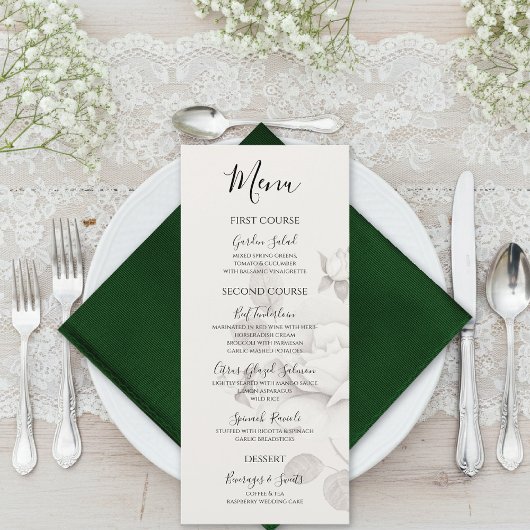 Modern Ivory Roos Bruiloft Plat Menu