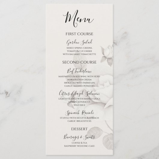 Modern Ivory Rose Wedding Flat Menu (Voorkant)