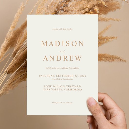 Modern Ivory Tan Elegant Wedding Kaart
