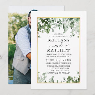 Modern Ivy Sage Greenery Foto Gold Wedding Kaart