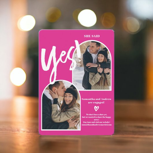 Modern ja 2 foto's boog heet roze verloving aankondiging