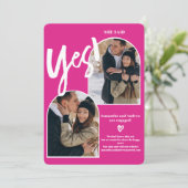 Modern ja 2 foto's boog heet roze verloving aankondiging (Staand voorkant)