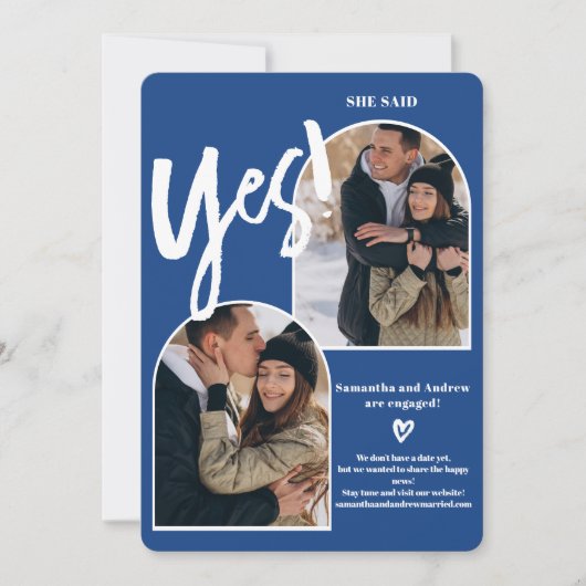 Modern ja 2 foto's boogblauw verloving aankondiging (Voorkant)