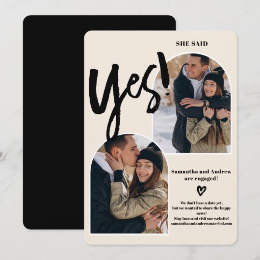 Modern ja manuscript 2 foto's boogend ivoor verlov aankondiging (Voorkant / Achterkant)