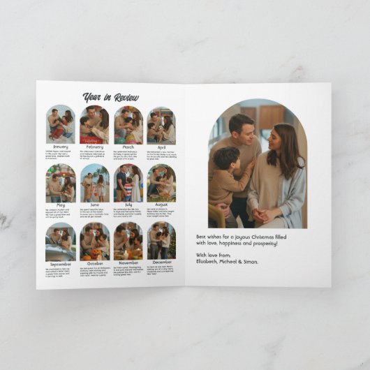 Modern "Jaar in de Review" Photo Collage Christmas Feestdagen Kaart (Binnen)
