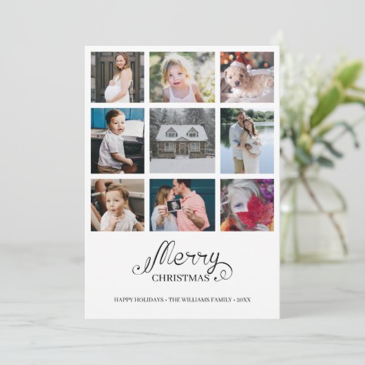 Modern jaar in Review 9 Foto Collage Holiday Card Kaart (Staand voorkant)