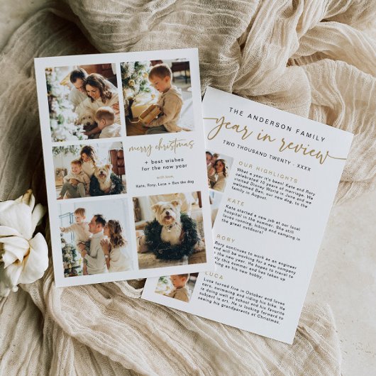 Modern Jaar in Review Kaart Familienieuws Gold Sim