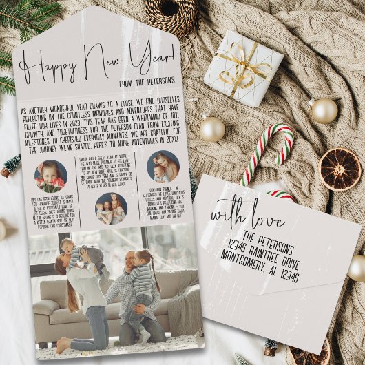 Modern Jaar in Review Nieuwsbrief w / Foto Keepsak All In One Uitnodiging