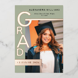 Modern Jade Graduation Announcement Rose Gold foil Folie Feestdagenkaart