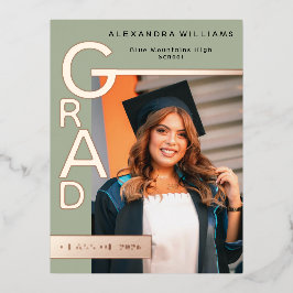 Modern Jade Graduation Party Invitation Rose Gold  Folie Uitnodiging Briefkaart