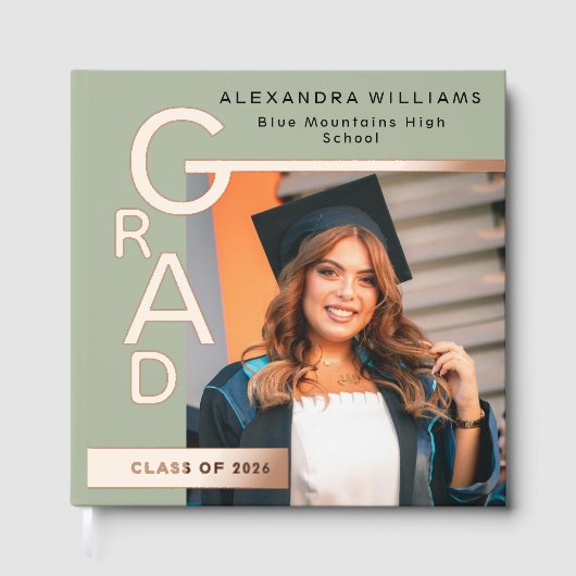 Modern Jade Graduation Photo Rose Gold Gastenboek (Voorkant)