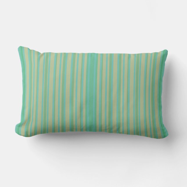 Modern Jade Green Striped Lumbar Pillow Kussen (Voorkant)