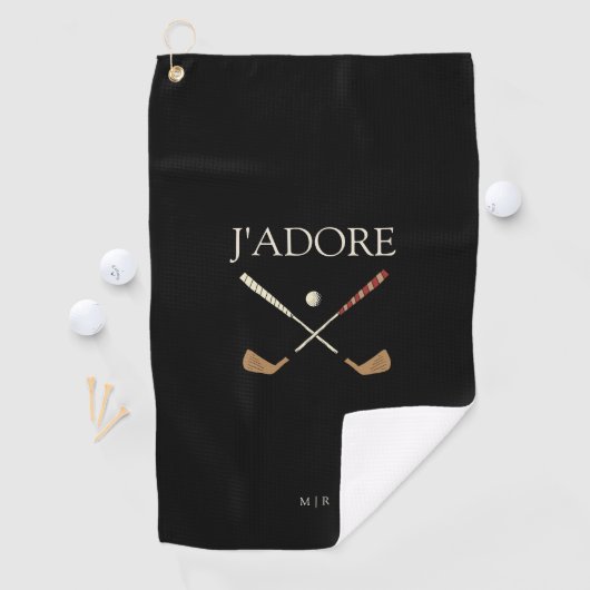 Modern J'adore I Love Golf Zwart Golfhanddoek (Insitu)