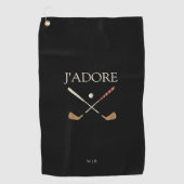 Modern J'adore I Love Golf Zwart Golfhanddoek (Voorkant)