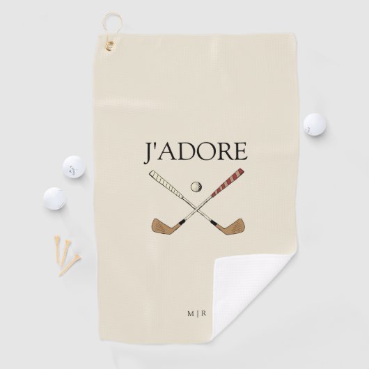 Modern J'adore Ik hou van Golf Creamy White Golfhanddoek (Insitu)