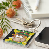 Modern Jamaica Geen probleem Grappig Uil Roken Sleutelhanger (Voorkant Rechts)