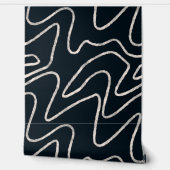 Modern Japandi-style line art in cream and black.  Behang (Afrollen)