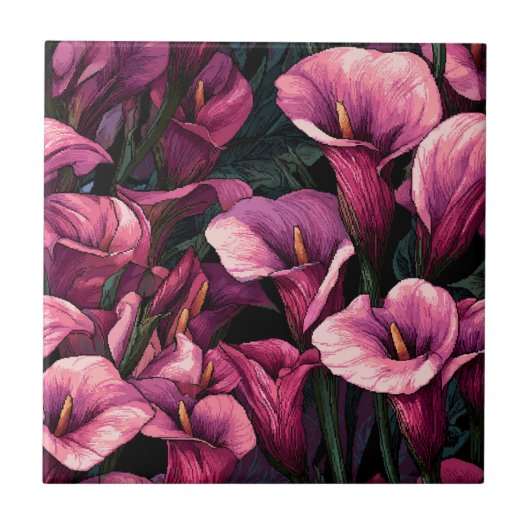 Modern Japanese Calle Lilies  Tiles   Tegeltje (Voorkant)