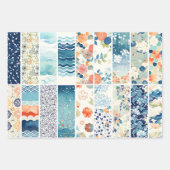 Modern Japanese Indigo Pattern Collage Sampler Inpakpapier Vel (Voorkant)