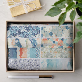 Modern Japanese Indigo Pattern Collage Sampler Tissuepapier