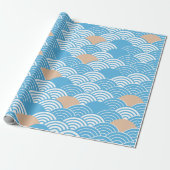 Modern Japanese Seigaiha Waves & Rising Sun Cadeaupapier (Uitgerold)