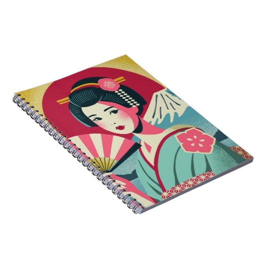 Modern Japanese Ukiyoe Style Kimono Geisha Girl Notitieboek (Rechterzijde)